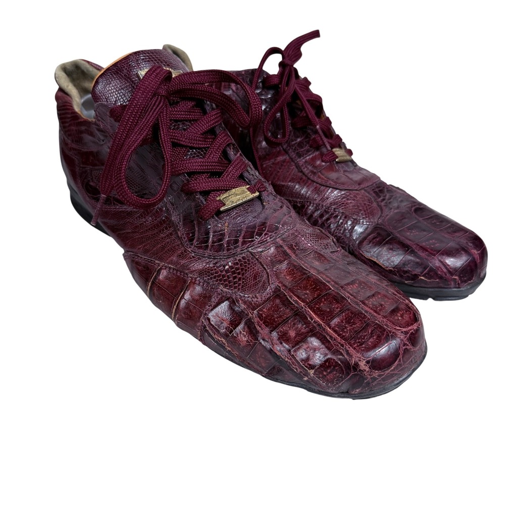 David Eden Exotic Skin Sneakers Mens 13 Burgundy Alligator Lizard Lace Up Shoe